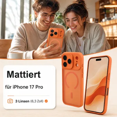 Produktbild von Schutzhülle für iPhone 17 Pro,Orange,Handyhülle mit Kameraschutz, Robuster Schutz, Anti-Fingerabdruck, Stoßfestes Design