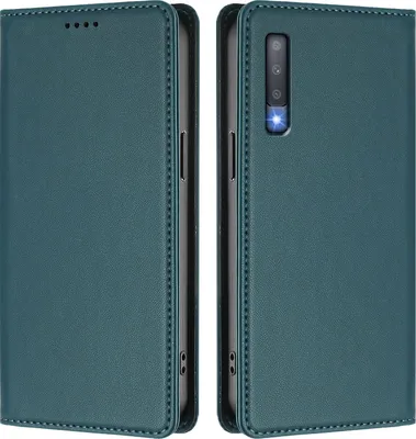 Image de Étui en cuir pour Samsung Galaxy A7 2018, étui à rabat magnétique en cuirPolyuréthaneavec support, vert