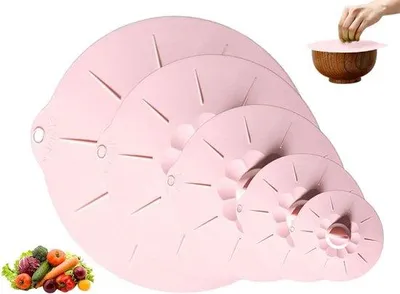 Produktbild von Famanu Silikondeckel 5 Stück - Wiederverwendbare, hitzebeständige Universaldeckel - 5 Größen - Rosa