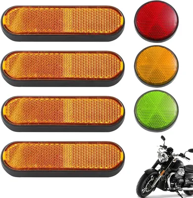 Produktbild von Rückreflektoren für Motorräder – 4 Stück, 100 mm x 30 mm, Farbe: Orange, Rot, Grün, Gelb, selbstklebend, hohe Sichtbarkeit