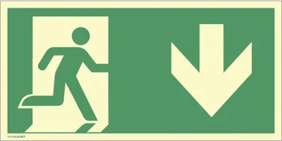 Produktbild von Dreifke® Notausgang rechts Pfeil unten, ISO 7010, Folie, nachleucht., 160-mcd...