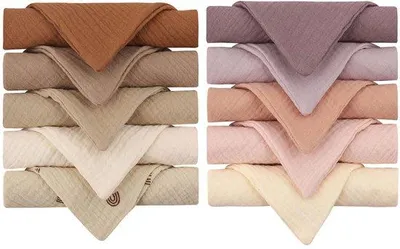 Zdjęcie produktu dla Zestaw 10 sztuk ręczników do mycia z miękkiej bawełny muselinowej, 22 x 24 cm, wykonanych z organicznej bawełny, miękkich i dobrze chłonnych – idealne dla niemowląt i małych dzieci, zapakowane w eleganckie pudełko