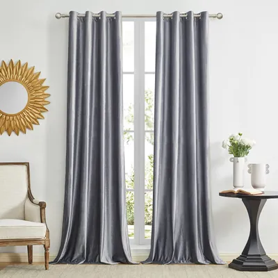 Productafbeelding van Grijze velours verduisteringsgordijnen - Set van 2 - 66 x 72 inch