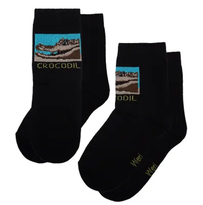 Produktbild von Kinder Socken 2-er Pack aus Baumwolle Krokodil Schwarz Größe 23-26