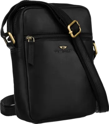 Produktbild von Peterson | Herren-Posttasche, aus Leder, mit goldenem Reißverschluss, Schwarz, 17x23x5 cm