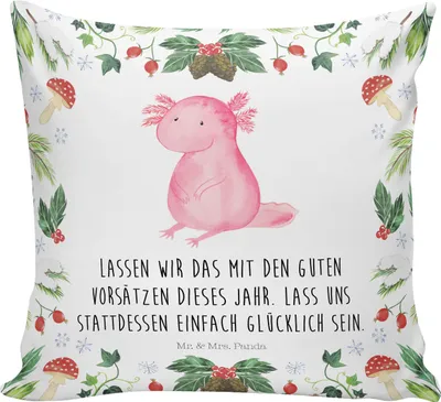 Produktbild von Mr. & Mrs. Panda 40x40 Kissen Axolotl Glücklich - Weiß - Geschenk, Couchkissen, Polster, Deko, Weihnachten, bedruckt