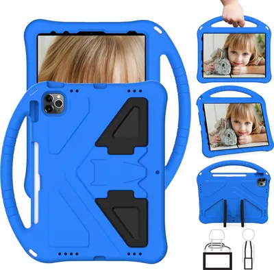 Obrázek produktu pro Dětské pouzdro pro iPad (2025) 11"/iPad (2022) 10,9", iPad A16, EVA lehké nárazuvzdorné pouzdro s skládacím stojánkem a rukojetí modré