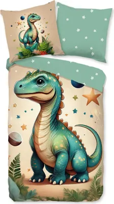 Produktbild von JACK Flanell Wende Bettwäsche 2 tlg. 135x200cm Dinosaurier Sterne Grün mit Reißverschluss