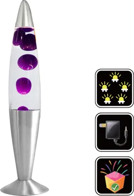 Produktbild von LED Lava Lampe Rakete 35cm Silber - Purple Klar