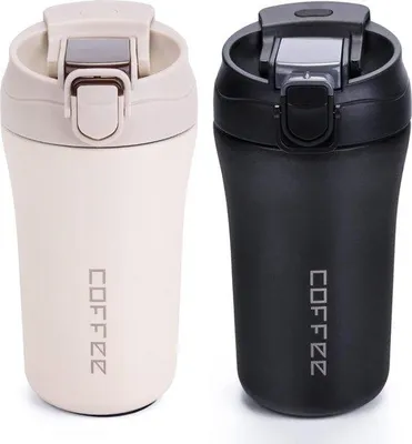 Produktbild von Famanu Thermobecher 400 ml, Set von 2, Edelstahl, auslaufsicher, mit Strohhalm, isoliert, Schwarz und Weiß