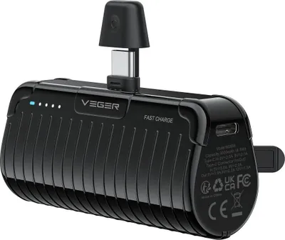 Obrázok produktu pre VEGER Powerbank 5 000 mAh s integrovaným konektorom Type C PlugOn PD QC3.0 3A 20W W0558 čierna