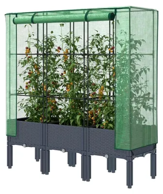 Produktbild von Hochbeet mit Gewächshausabdeckung in Rattanoptik 120x40x140cm