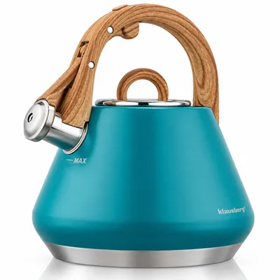 Immagine prodotto di KLAUSBERG KB-9063: Bollitore da 2,5 litri con fischietto, adatto per induzione, gas e acciaio inossidabile, colore turchese