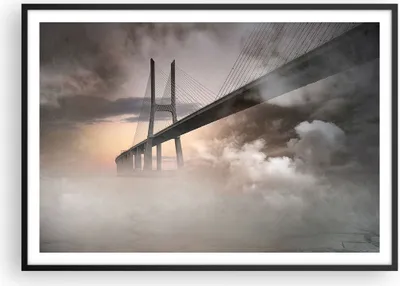 Produktbild von Gerahmtes Poster - Schwarzer Rahmen - Brücke Nebel Wasser - 100x70 cm - Wand Bild - Wanddeko - Wandbilder - Kunstposter - Wandposter - Bilderrahmen - Bilder - Kunstdruck - Wandbild - P2BAA100x70-3525