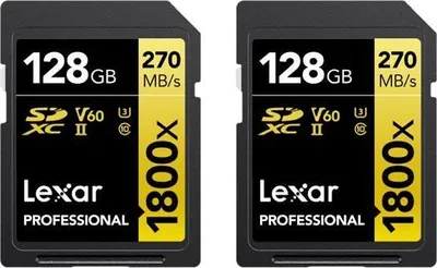 Two Lexar SDXC memory cards are shown side-by-side against a white background.