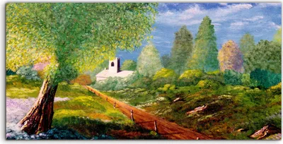 Produktbild von Coloray Acrylbild 100x50  Wandbild Acrylbilder Deko Wiesen bäume Blumen Feldweg
