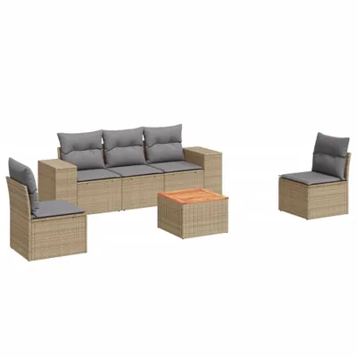 Produktbild von vidaXL 6-tlg. Garten-Sofagarnitur mit Kissen Beige Poly Rattan