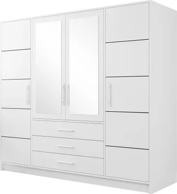 Produktbild von MIRJAN24 Kleiderschrank Tytus D4, Drehtürenschrank, Garderobenschrank mit Spiegel, Schlafzimmer (Farbe: Weiß)