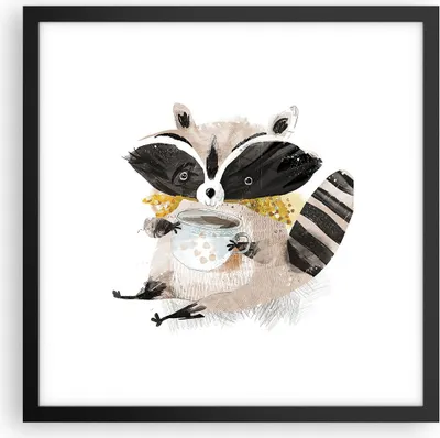 Produktbild von Gerahmtes Poster - Schwarzer Rahmen - Waschbär Tasse Kinder - 40x40 cm - Wand Bild - Wanddeko - Wandbilder - Kunstposter - Wandposter - Bilderrahmen - Bilder - Kunstdruck - P2BAC40x40-4716