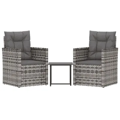 Image de vidaXL Ensemble de salon de jardin 3 pièces avec coussins Poly rotin gris