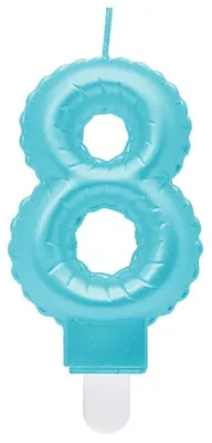 Produktbild von Kerze Zahl 8 hellblau "Folienballon"