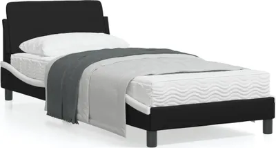 Produktbild von Design Bettgestell mit Kopfteil Schwarz und Weiß 90x190 cm Kunstleder, Klassische Betten 2024 Neu