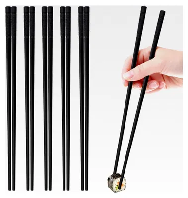 Produktbild von 5 Paar spülmaschinenfeste Sushi- und chinesische Essstäbchen, 24 cm, wiederverwendbare Legierung, rutschfestes Set