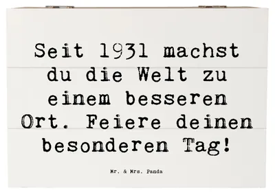 Produktbild von Mr. & Mrs. Panda Box Spruch 1931 Geburtstag 22 x 15 cm - Weiß - Geschenk, Truhe, Holzbox, Geburtstagsgeschenk, Erinnerungsbox, Jahrestag, fotobox, Geschenkbox, Alter