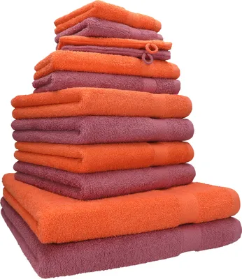 Produktbild von Betz 12-tlg. Handtuch-Set PREMIUM 2 Duschtücher 4 Handtücher 2 Gästetücher 2 Seiftücher 2 Waschhandschuhe  Farbe: blutorange / beere