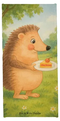 Produktbild von Mr. & Mrs. Panda Handtuch Igel Kuchenstück Design - Gelb Pastell - Geschenk, Strandtuch, Lustige Sprüche, Badhandtuch, Badehandtuch, Duschhandtuch, Torte, Kuchen Backen