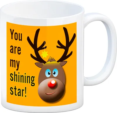Produktbild von Weihnachten Kaffeebecher mit Rentier Motiv in Orange