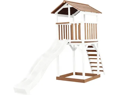 Image de Axi Beach Tower Aire De Jeux Avec Toboggan En Blanc & Bac À Sable | Grande Maison Enfant Extérieur En Marron & Blanc | Cabane De Jeu En Bois