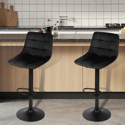 Produktbild von 2er Barhocker Bistrohocker Tresenhocker Küchenstühle aus Samt und Metall Chrom Schwarz