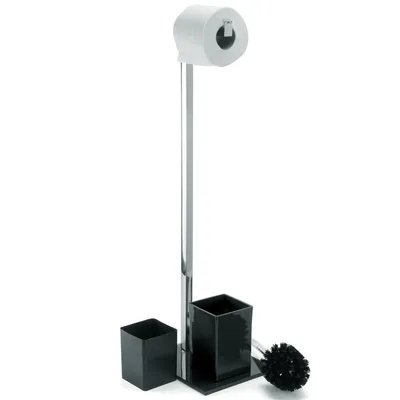Immagine prodotto di MSV "SYDNEY" serie bagno Set per WC a stelo in acciaio inox e vetro con contenitore interno estraibile per lo scopino Nero