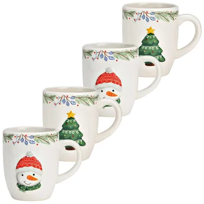 Produktbild von Weihnachtliches Keramik Tassen 4er Set bunt 8 cm, 300 ml