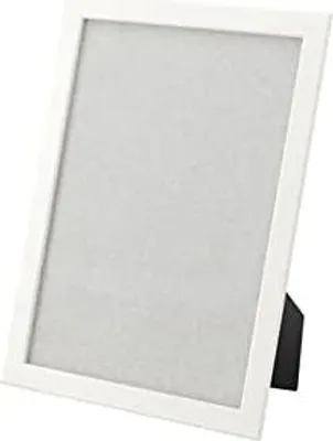 A white picture frame is shown standing upright on a white background.