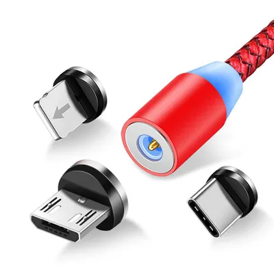 Produktbild von 3-in-1-Magnetkabel, 1m USB-C / Micro-USB / Lightning Kabel – Rot