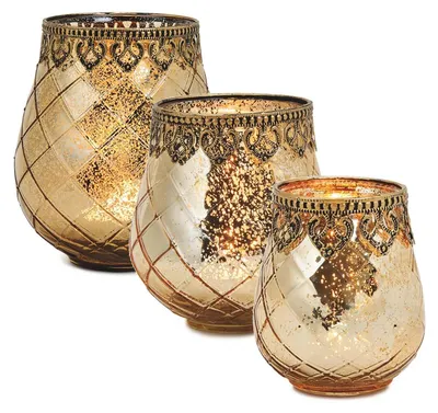 Produktbild von Vintage Kerzengläser Set Outdoor Windlicht Laternen gold