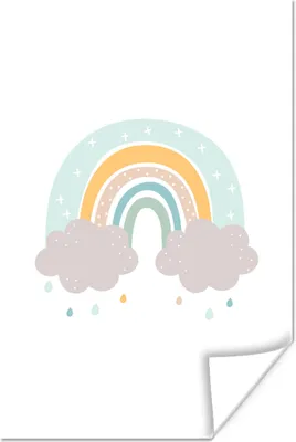 Produktbild von MuchoWow® Poster Regenbogen - Wolken - Regen - Kinder - Pastell 80x120 cm - Papierdruck