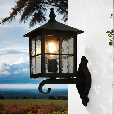 Produktbild von Außenlampe Wand IP43 Schwarz Rustikal Aluminium Glas H: 40 cm E27 Wandleuchte Außenleuchte Haus Garten