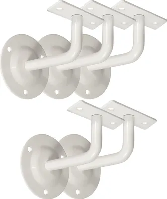 A set of five white handrail brackets arranged in two rows against a white background.