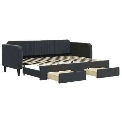 Image de vidaXL Lit de jour extensible avec tiroirs noir 80x200 cm velours