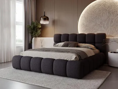 Produktbild von GrainGold Polsterbett Modo 160x200 cm - Bett 160x200, Polsterbett mit Bettkasten & Lattenrost - Bett mit Bouclé-Stoff - Schwarz