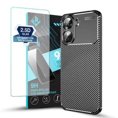 Produktbild von Handy Hülle für Xiaomi Redmi 13C mit 9H Displayglas Displayschutz Carbon Look Cover Case Schutzhülle Farbe: Schwarz