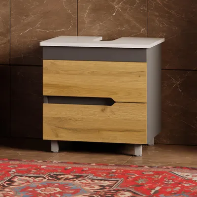 Produktbild von Waschtischunterschrank stehend Anthrazit & Eiche | Badezimmerunterschrank 60 cm