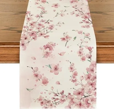 Produktbild von Artoid Mode Kirschblüten Zweige Frühling Tischläufer, Saisonnal Küche Esstisch Dekoration Drinnen Urlaub Party Dekor 40x140 cm