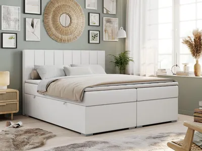 Obrázek produktu pro Boxspring Kontinentální postel ALDA s úložným prostorem - 140x200 cm - Středně tvrdé H3 | Bílý  - Topper Visco
