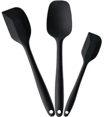 Productafbeelding van Siliconen deegschraper set, 3 stuks, zwart, hittebestendig, antiaanbaklaag, handig keukenaccessoire