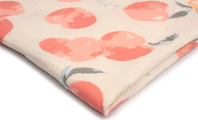 Zdjęcie produktu dla Bawełniana tkanina muślinowa z nadrukiem, podwójna gaza, brzoskwinie 50 x 130 cm