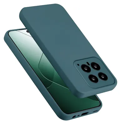 A teal-colored phone case is shown on top of a smartphone.